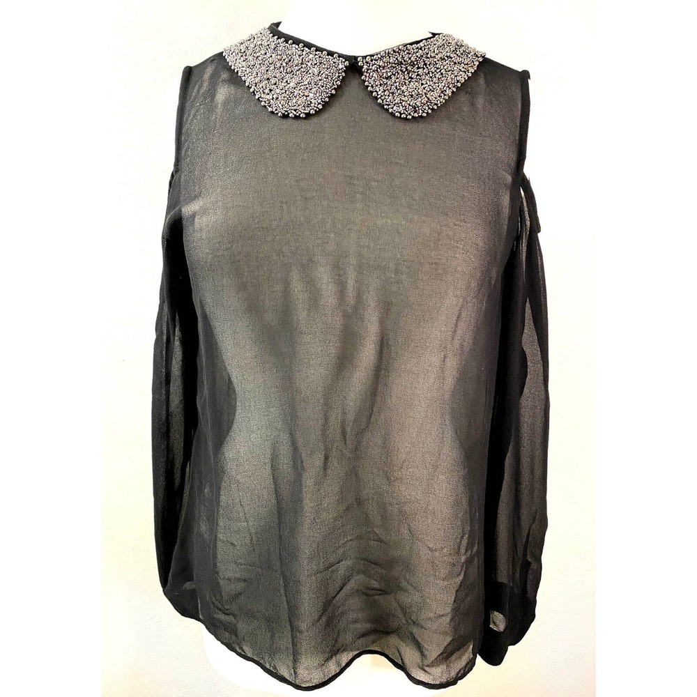 Gianni Bini Sheer Women's Blouse with Beaded Collar, Size M